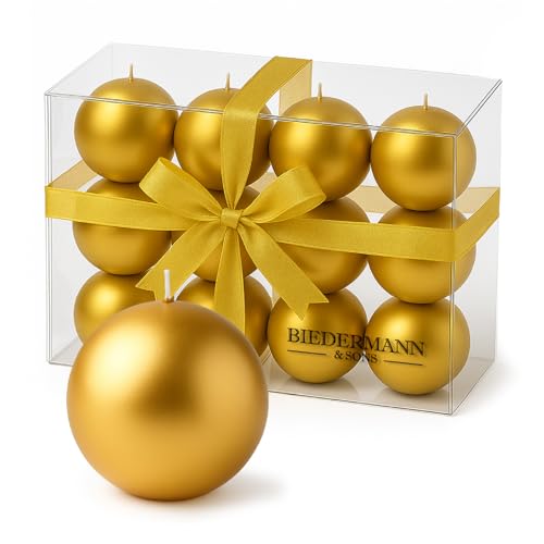 Biedermann & Sons Gold Ball Candles – Decorative Metallic Novelty Candles – Set of 12, 1.5-Inch