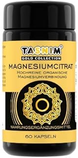 Tasnim Premium Magnesiumcitrat Kapseln 60 Stück 180mg Magnesium pro Kapsel laborgeprüft und ohne Zusätze wie Magnesiumstearat hochdosiert und hergestellt in Österreich direkt vom Hersteller Tasnim