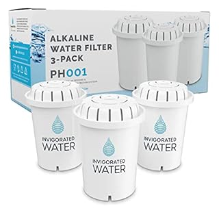 PH001 3-Pack Alkaline Water Filter – Replacement Cartridge for Invigorated Water Pitcher – Water Purifier, Filtration System for Pure Drinking Water – 96 Gallon Capacity