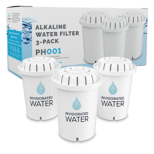 Invigorated Water PH001 - White Alkaline Water Filter β Replacement Filters for all Pitcher & Dispenser Filtration Systems β BPA-Free, Removes Chlorine, Heavy Metals β 96 Gallons/Filter (3-P