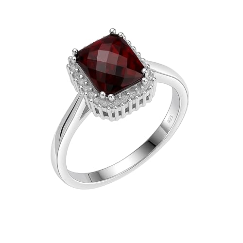Bague Grenat et Oxyde de Zirconium en Argent 925 halo élégante pour femme
