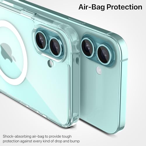 Image of eller sante Clear Magpro Back Cover for iPhone 16 Plus Scratch Resistant Camera Screen Protector Shockproof Protective TPU Phone Case 10ft Drop Protection Support Mag-Safe Wireless Charging- Clear