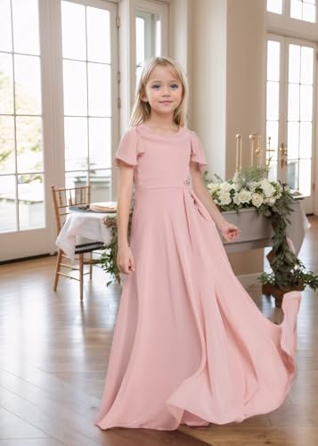 Junior Bridesmaid Dresses for Teen Girls Ruffle Sleeve Chiffon Long Flower Girl Dress for Wedding Party Pageant Gown3