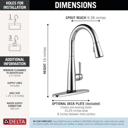 Image of Delta Essa Chrome Touch Kitchen Faucet with Pull Down Sprayer, Modern Single Hole Touch On Kitchen Sink Faucet, Single Handle, Chrome 9113T-DST