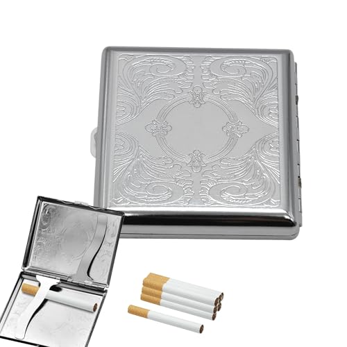 Metal Retro Cigarette Case for Roll Ups - Double-Sided Silver Box - Portable Tin Holds 20 Pcs