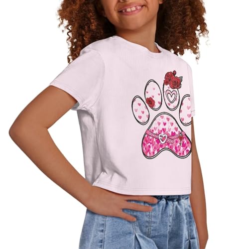 Image of Kids T Shirt Short Sleeve Crop Tops for Girls Summer Clothes Pullover Tees Shirt 5-14