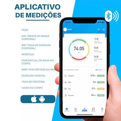 Balança Corporal Digital Com Bioimpedancia Profissional, Com App Bluetooth 180kg