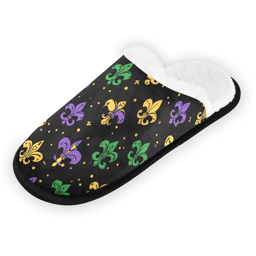 Black Mardi Gras Fleur De Lis Slippers For Women Men Soft Memory Foam Non-Slip Festival Winter Indoor House Shoes Travel Slipper2
