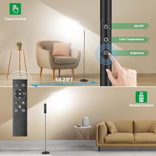 Image of Yikuneng Dimmable LED Floor Lamp, Super Bright Reading Lamps Floor Standing lamp with Remote & Touch Control, Stepless Dimming & 2700K-6500K Color Temperature, for Living Room Bedroom Office, 2 Pack