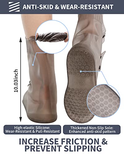Image of ANYCHO 10 inch Tall Silicone Shoe Cover Waterproof, Double-Breasted Waterproof Layer Shoes Cover for Rainy Season, Reusable Non-Slip Shoe Rain Cover (Grey, 6)