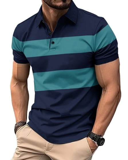 Image of Noble Monk Mens Polo Neck Half Sleeves Color Blocked T-Shirt