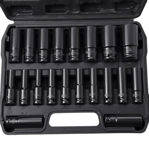 Putentfun 20 tlg Schlagschrauber Nüsse Set 1/2 Zoll 8-32mm CR-V Sechskant Kraft Nuss Schlagschraubereinsatz Satz für Autoreparaturen Reifenwechsel