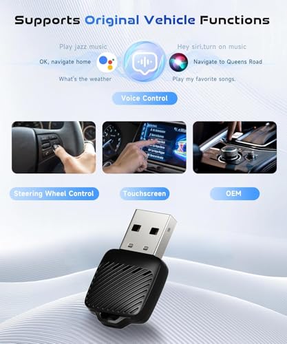 Image of 2-in-1 Wireless Car Receiver for Android Auto & CarPlay, Converts Wired to Wireless, Bluetooth Plug & Play Receiver - Compatible with OEM Factory-Fitted Wired Systems (Black)