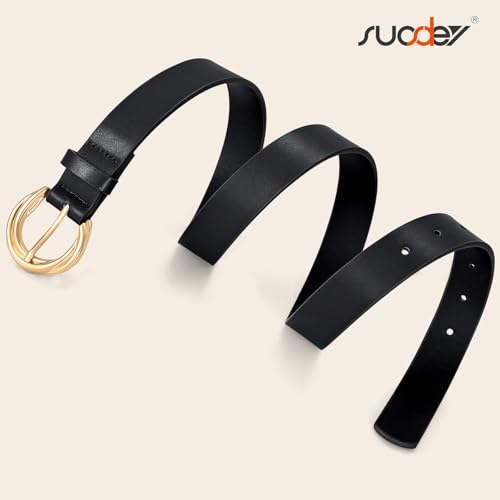 SUOSDEY Trendy Women Leather Belt, Leather Belt for Jeans Pants Ladies Leather Gold Buckle Belt3