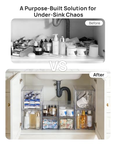 Image of Vtopmart 8 Pack Clear Pull-Out Under Sink Organizer Set (4 Large & 4 Small)