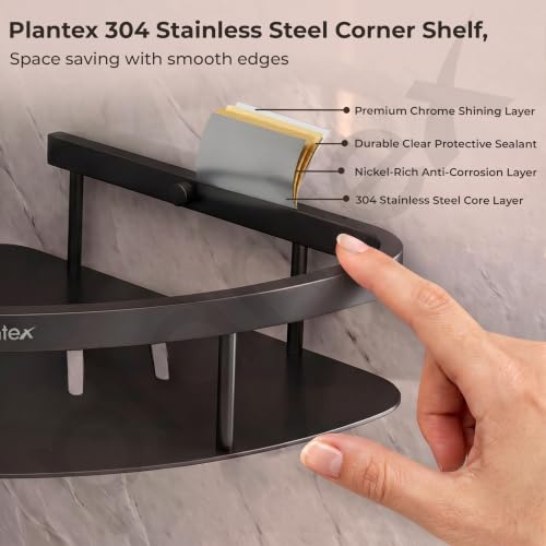 Image of Plantex Corner Shelf for Bathroom Wall Mount /304 Grade Stainless Steel Bathroom Corner Shelf /Bathroom Accessories Holder for Wall (9x9 inches, Black)