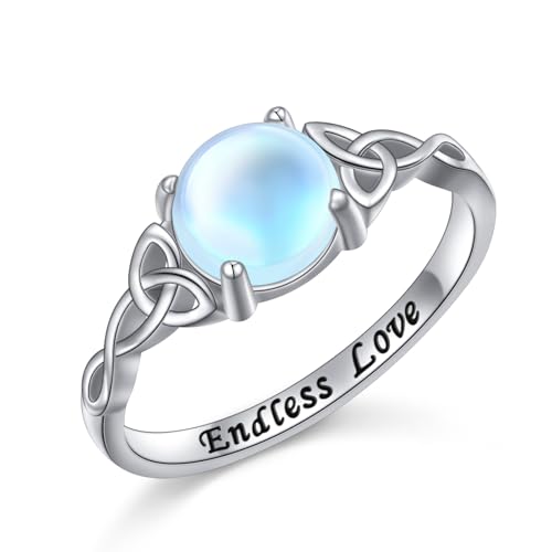 Witches Celtic Knot Ring For Women Sterling Silver Witch's Magical Knot Rings Endless Love Moonstone Promise Ring Celtic Jewelry