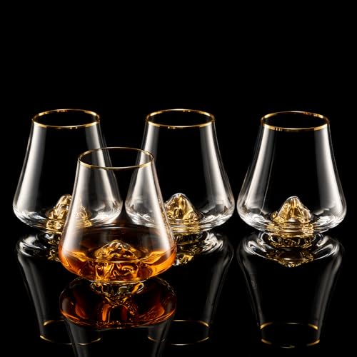 Image of DUJUST Whiskey Glasses Set of 4 (8oz /235ml) with 24K Gold Mountain, Crystal Whiskey Glasses, Old Fashioned Glass for Brandy /Cognac /Bourbon /Tequila, Luxury Gift for Holiday, BPA-Free & Lead-Free