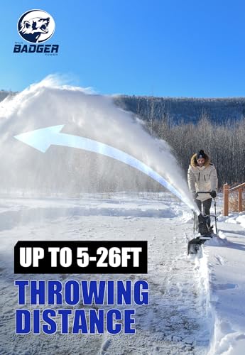 WILD BADGER POWER Snow Blower Cordless 40V Electric Brushless with LED 2Pcs 40V 4.0Ah Battery Longer Running Time for Wet Snow and Heavy Snow