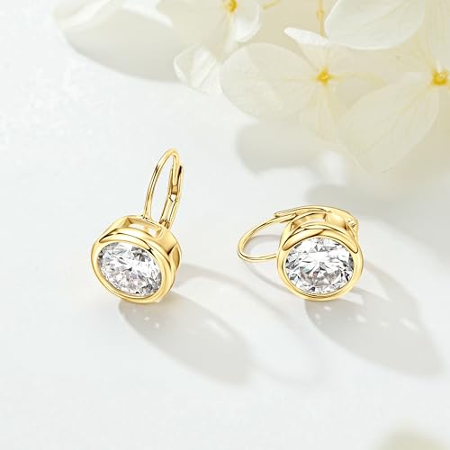 Moissanite Hoop Earrings, 925 Sterling Silver Hypoallergenic Bezel Set Leverback Drop Earrings for Women, D Color VVS1 Lab Created Imitation Diamond Round Cut Jewelry Gifts2