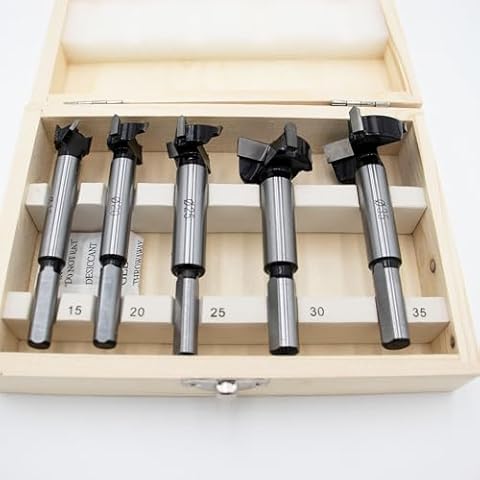 Forstner Drill Bits Set 5 pcs 15mm 20mm 25mm 30mm 35mm Tungsten Carbide Wood Hole Saw Auger Opener Woodworking Drilling Tool Wood Cutter Cover