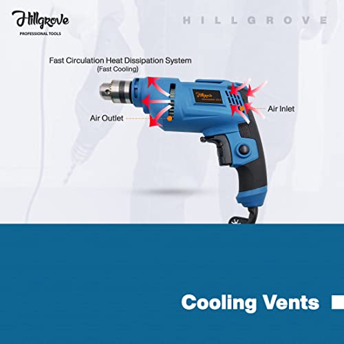 Image of Hillgrove HGPD2M6 500W Power Drill Machine with 5 Drill Bits for Making Holes in Metal /Wood /Concrete with Reverse Rotation and Variable Speed Pistol Grip Drill (10 mm Chuck Size)