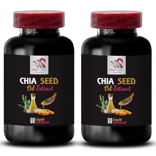 Natural Hair - CHIA Seed Oil Extract - Hair Shine, Skin Care, Lightweight Hydration, Silky Finish, Facial Oil, Natural Shine, Body Hydration, Revitalizing Oil, Soft Skin 2 Bottle 120 Capsules