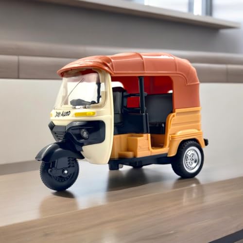 Image of PLUSPOINT Auto Rickshaw Toy,with Pull Back Action City Traffic Vehicles Public Transport Toy with Light and Sound for Aged 3 4 5 6 Boys and Girls,Kids Party Favors Gifts (Jolly Auto), Multicolor