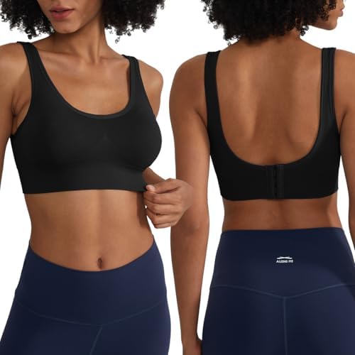 ALONG FIT Women Criss-Cross Back Strappy Padded Sports Bras, Medium Support Yoga Bra Fitness Top with Removable Pads