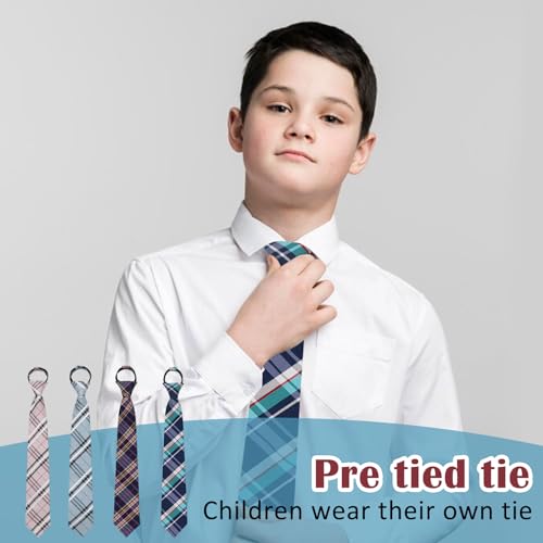 Boys Ties 10-12 Years Pre-Tied School Zipper Tie Set 15" Adjustable Kids Necktie for Casual Graduation Uniforms3