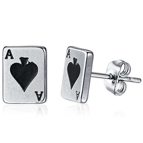 Stainless Steel Ace Spade Gambling Casino Biker Cockail Party Stud Earrings
