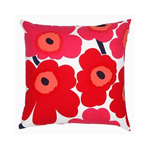 MARIMEKKO Pieni Unikko Cotton Pillow Cover (Red & White) – Refine Your Home Décor with Our Square Cushion Cover W/Side Zip Closure — Modern Pillow Covers 20x20 inches Cover