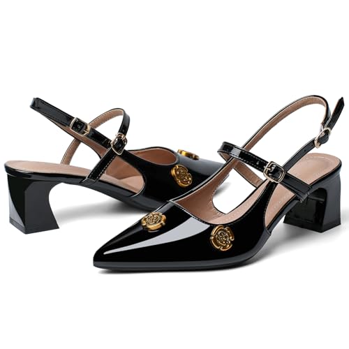 Heels for Women Block Chunky Platform High Heels Closed Pointed Toe Ankle Strap Dressy Comfortable Formal Dress Pump Shoes