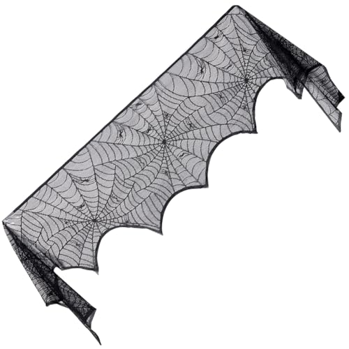 GORGECRAFT 103x18 Inch Halloween Fireplace Scarf Decoration Black Polyester Lace Spider Web Large Mantel Cover Garland Cobweb Table Cloth Placemats for Home Party Thanksgiving Festive Indoor Supplies