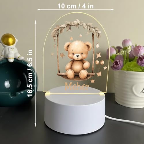 Image of SNAPTRAP LED Name Light Customized for Kids | Personalized Acrylic Night Lamp with Custom Name | Cute Animal, Rainbow, Butterfly & Teddy Themes | USB Powered Nursery Night Light Gift (Teddy Swing)