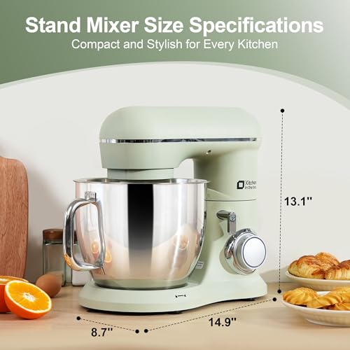 Image of Kitchen in the box 7QT 900W 10-Speed Stand Mixer, Tilt-Head Kitchen Electric Mixer with Dough Hook, Whisk & Flat Beater(Pastel Green)