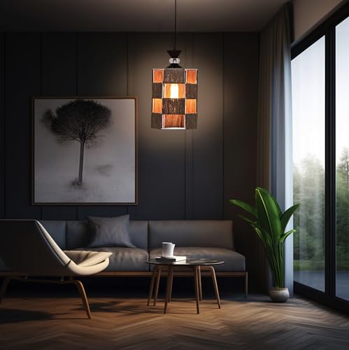 Image of Groeien Crystal Jute Weave Metal Hanging Pendant Ceiling Lamp Fixture | Chandelier for Home, Indoor, Outdoor,Living Room, Bedroom(Bulb Included)(JuteWeave, 1)