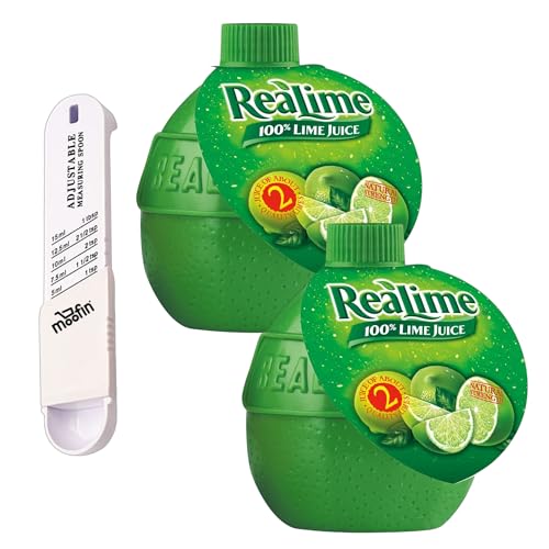 Lime Juice, 2.5 Fl Oz - Fresh Lime Juice, for Drinks, Meals & Snacks, Natural Zesty Flavor with Moofin Plastic Measuring Spoon, Ideal for Cocktails & Garnishes, Lime Juice Bottle (Pack of 2)