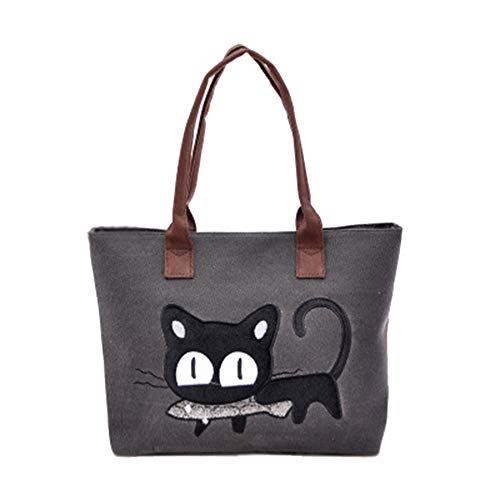 MINGZE Bolso  Nuevo Moda Mujer Bolsa de hombro Lindo de gato de lona Oficina del almuerzo