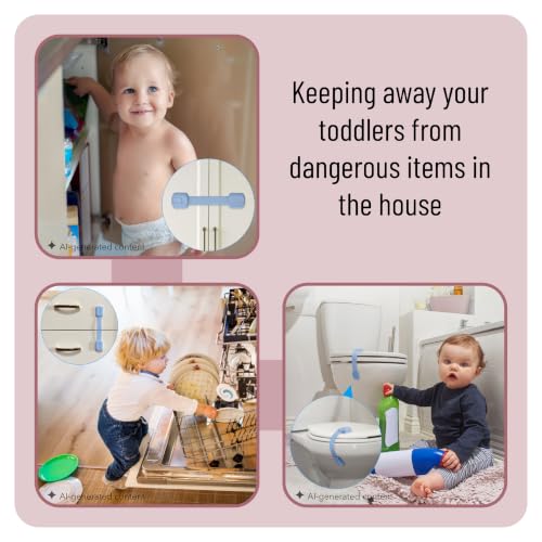 Image of Bate- Child Safety Strap Locks, 6 Pack, Dusty Blue, Baby Locks for Cabinets, Drawers, Kitchen, Toilet, Furniture, Fridge, Multi-Purpose, Easy Install with Quick 3M Adhesive for Childproofing