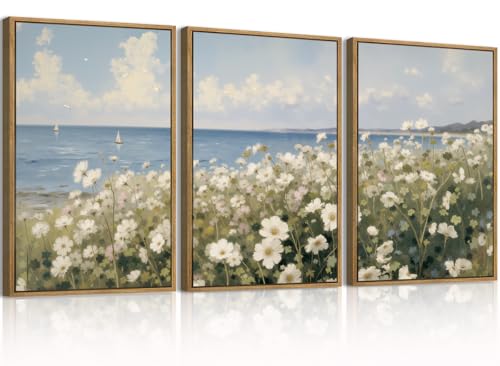 Tableaux fleurs de ferme modernes pour salon et chambre - Lot de 3 affiches 30x40 cm sans cadre