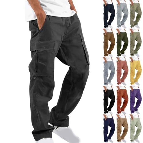 Mens Cargo Pants Causal Drawstring Hiking Pants Workout Tactical Joggers Cotton Loose Straight Sweatpants for Men