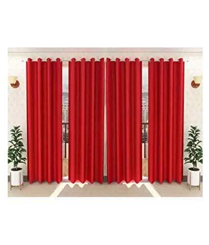 Image of Parda Sansar Polyester Door Curtains | 7 Feet Long Red Solid Color Curtains | Pack of 4 | Eyelet Ring Top | 50% Light Blocking | Premium Stitching & Luxury Look