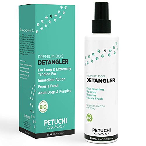 PETUCHI Spray Desenredante para Perros; Cepillado Fácil; Hipoalergénico con Jojoba y Miel; No Necesita Aclarado; 250ml