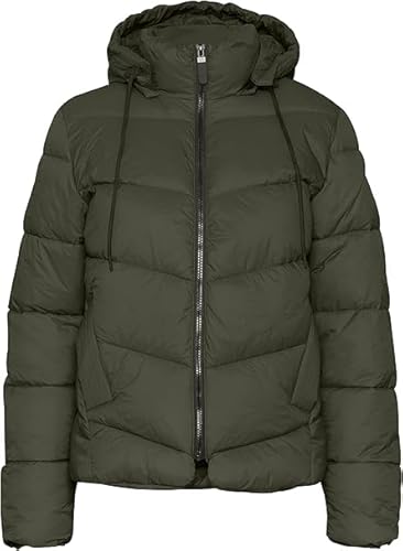 KAFFE Women's Puffer Jacket High Collar Hooded Hip Length Zipper Regular Fit Ropa de Exterior, Black Deep, 42 Mujeres