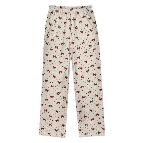 Pajama Pants Lounge Sleep PJ Bottoms Sleepwear Elastic Waist Drawstring S Cute Bow Polka Dot2
