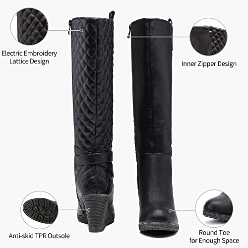 Vepose CJY9652-BLACK-08 Women'S 9652 | Black Knee High Boots Round Toe | Fashion Wedge Calf Boot thumb #3