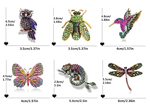 6 Pcs Women Brooches Bulk Set Rhinestone Colorful Animal Pin Crystal Vintage With Butterfly Owl Hummingbird Chameleon Dragonfly Brooch Pin Animal Shape Brooch Pins For Women Girls2