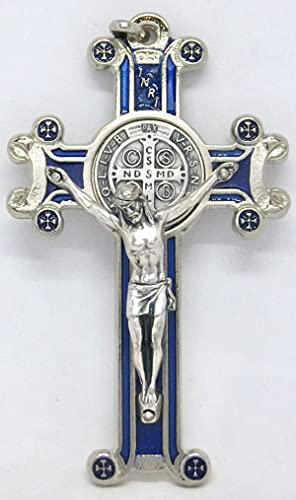 GTBITALY 10.601.11 Cruz de San Benito Fantasía esmaltada a mano Plata Medida 8 cm Esmalte Azul