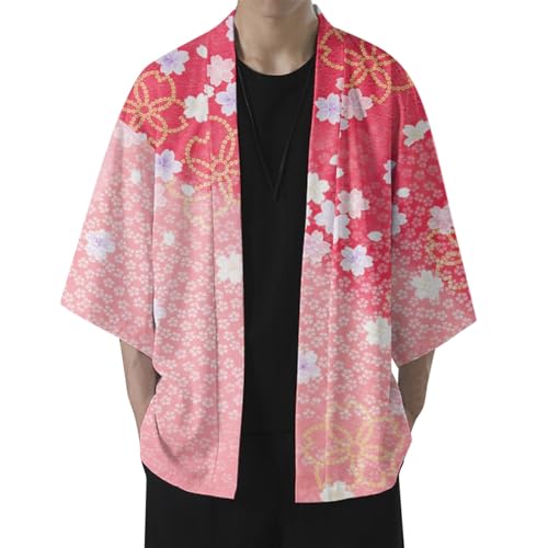 Alalaso Men\'s Kimono Cardigan Jacket 3/4 Sleeve Open Front Japanese Style Shirt Bathrobe Lightweight Coat Loose Outwear